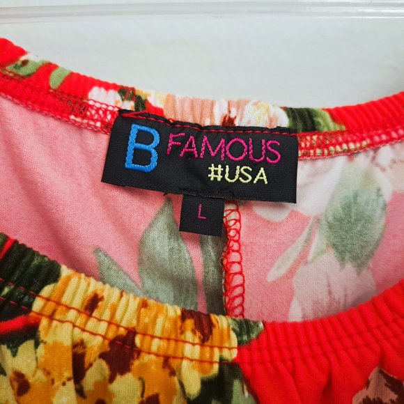 B Famous Juniors Floral Print Dress Size L Red Color Preowned Good Condition - Picture 9 of 9